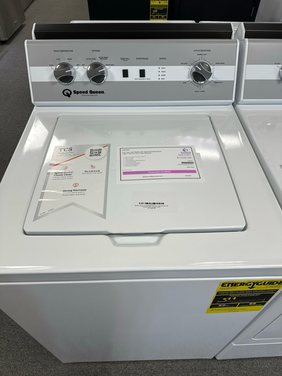 Speed Queen TC5003WN TC5 Top Load Washer with Speed Queen Classic Clean