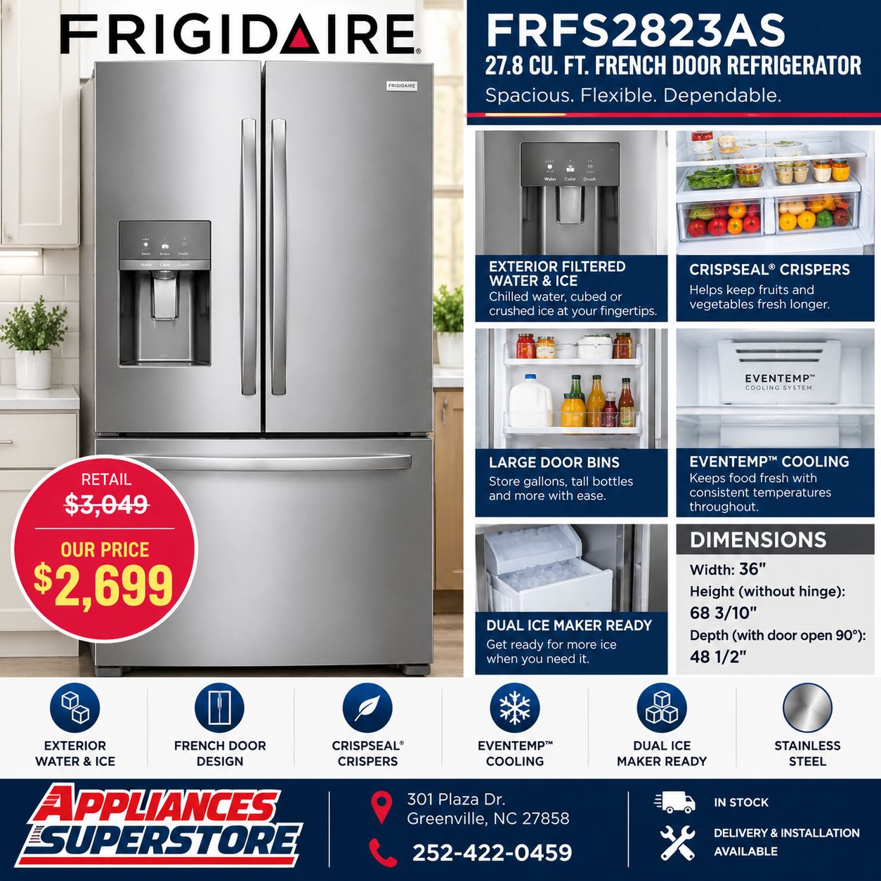 Frigidaire FRFS2823AS FD Refrigerator 27.8 cu ft Frigidaire FRFS2823AS FD Refrigerator 27.8 cu ft