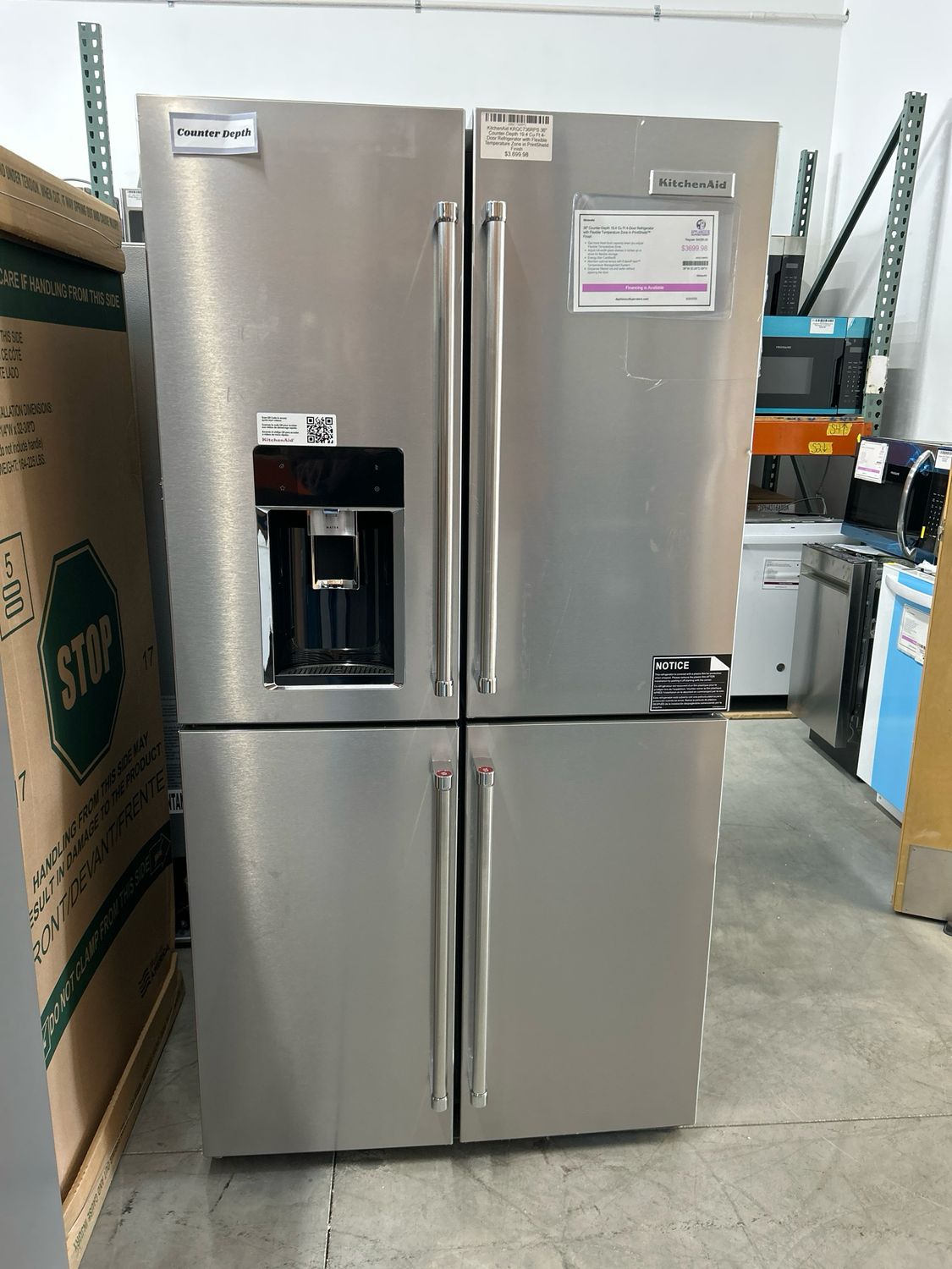 KitchenAid KRQC736RPS 36" Counter-Depth 19.4 Cu Ft 4-Door Refrigerator with Flexible Temperature Zone in PrintShield Finish