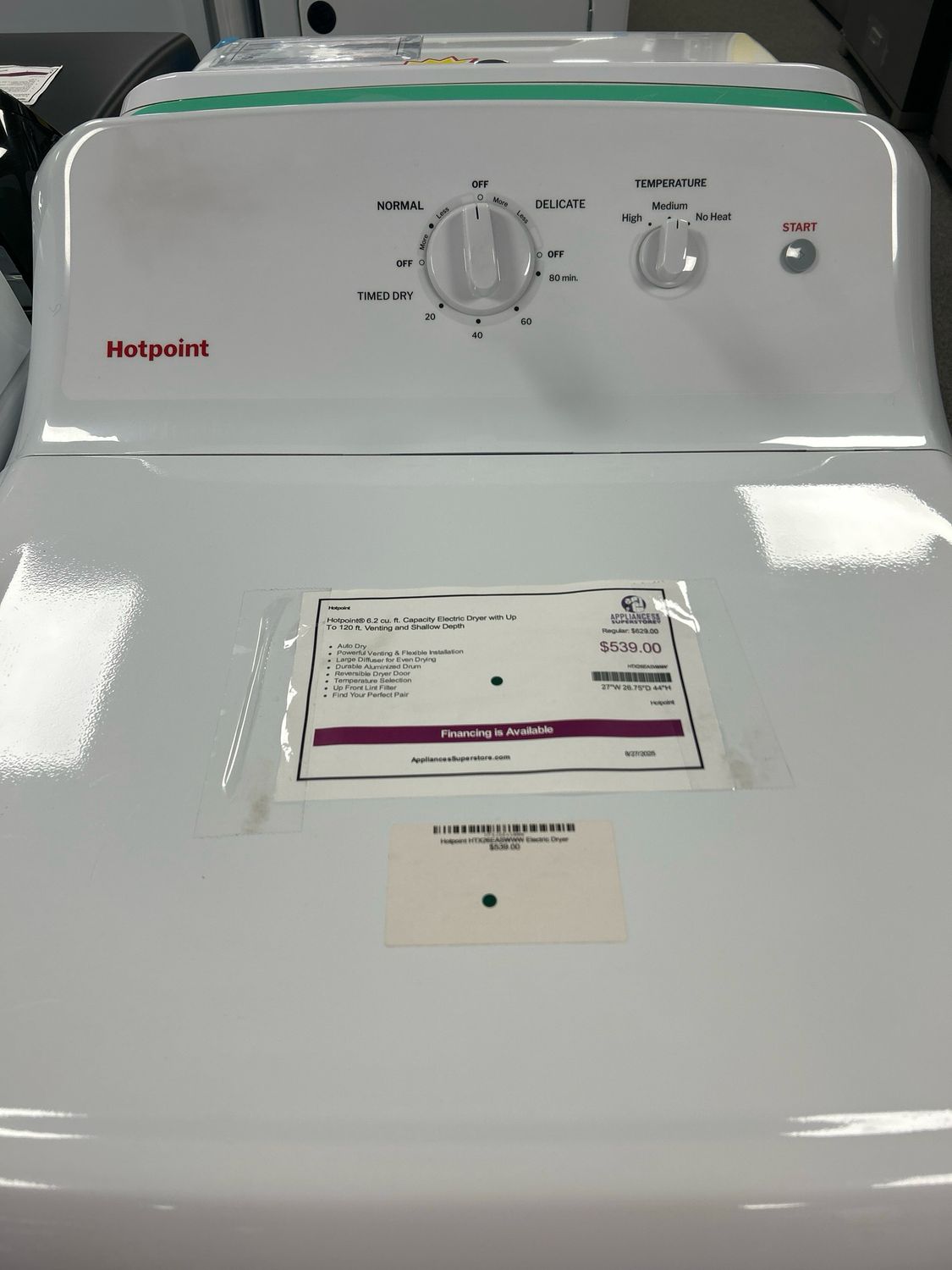 Hotpoint HTX26EASWWW 6.2 cu. ft. Capacity Electric Dryer with Up To 120ft. Venting and Shallow Depth