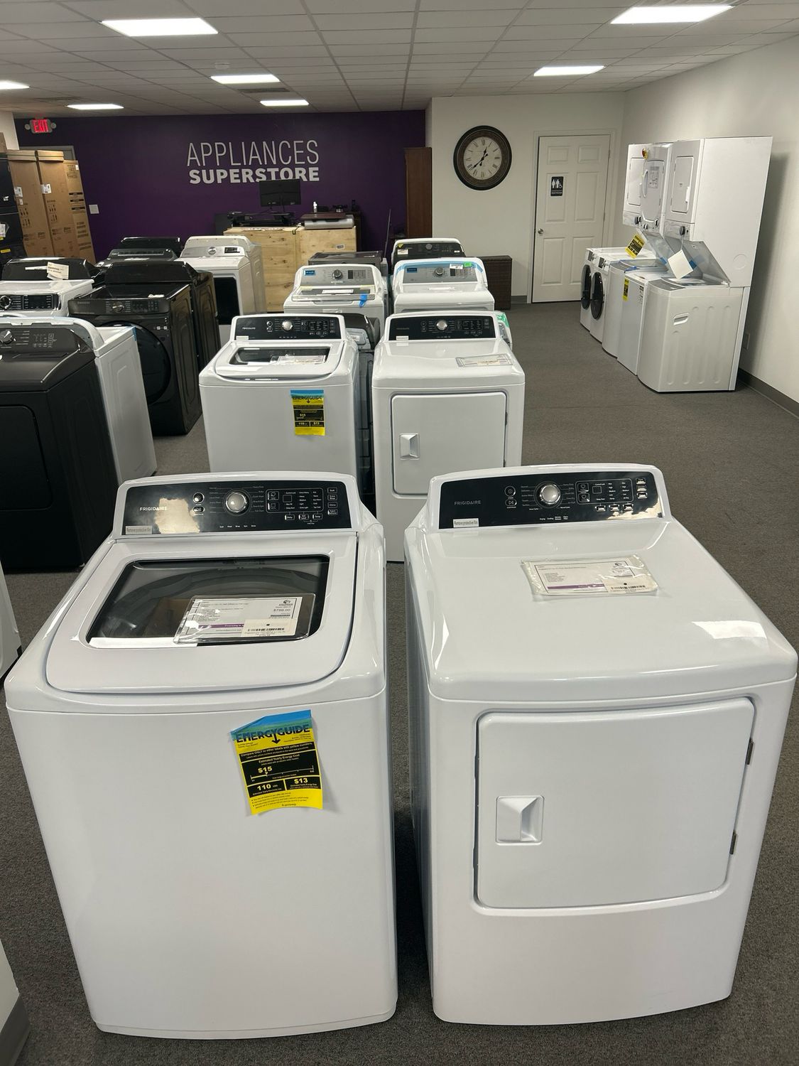Frigidaire Set In White, Frigidaire FFTW4120SW 4.1 Cu Ft Top Load Washer And Frigidaire FFRE4120SW Electric 6.7 Cu Ft Dryer