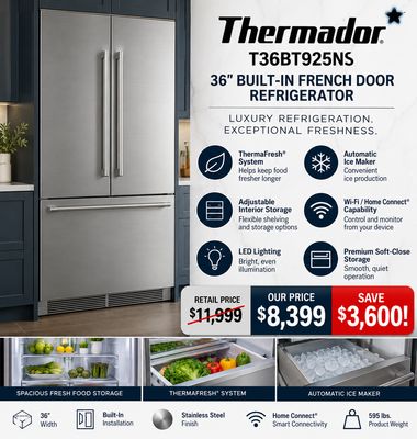 THERMADOR T36BT925NS 36 B/I FRENCH DOOR REFRIG