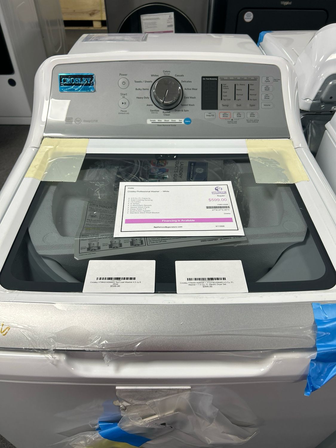 Washer and Dryer Set 4.5 cu ft Top Load Washer and 7.4 cu ft Electric Dryer GE Reliability in the Crosley Brand