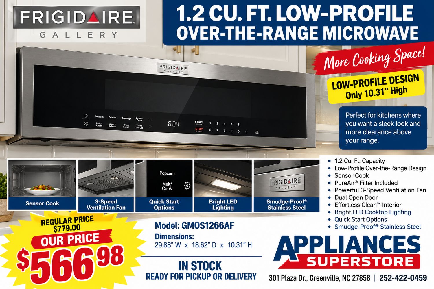 Frigidaire GMOS1266AF OTR Low Profile 1.2 cu ft Microwave