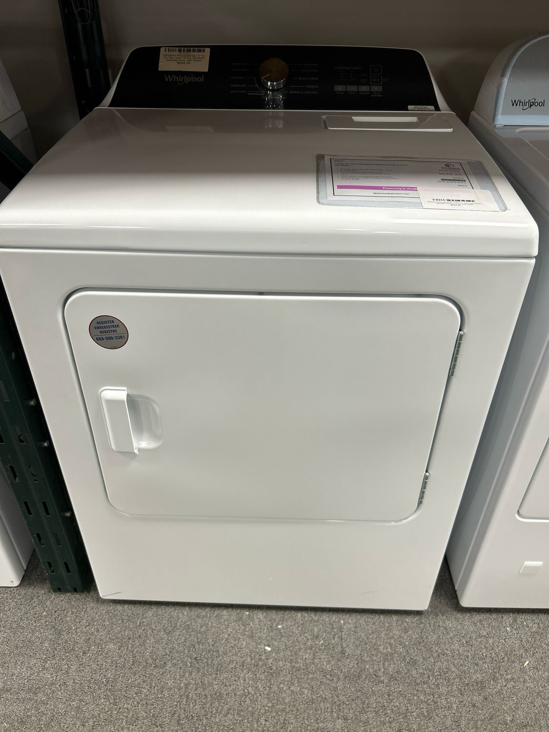 Whirlpool WED5050LW 7.0 Cu. Ft. Top Load Electric Moisture Sensing Dryer with Steam