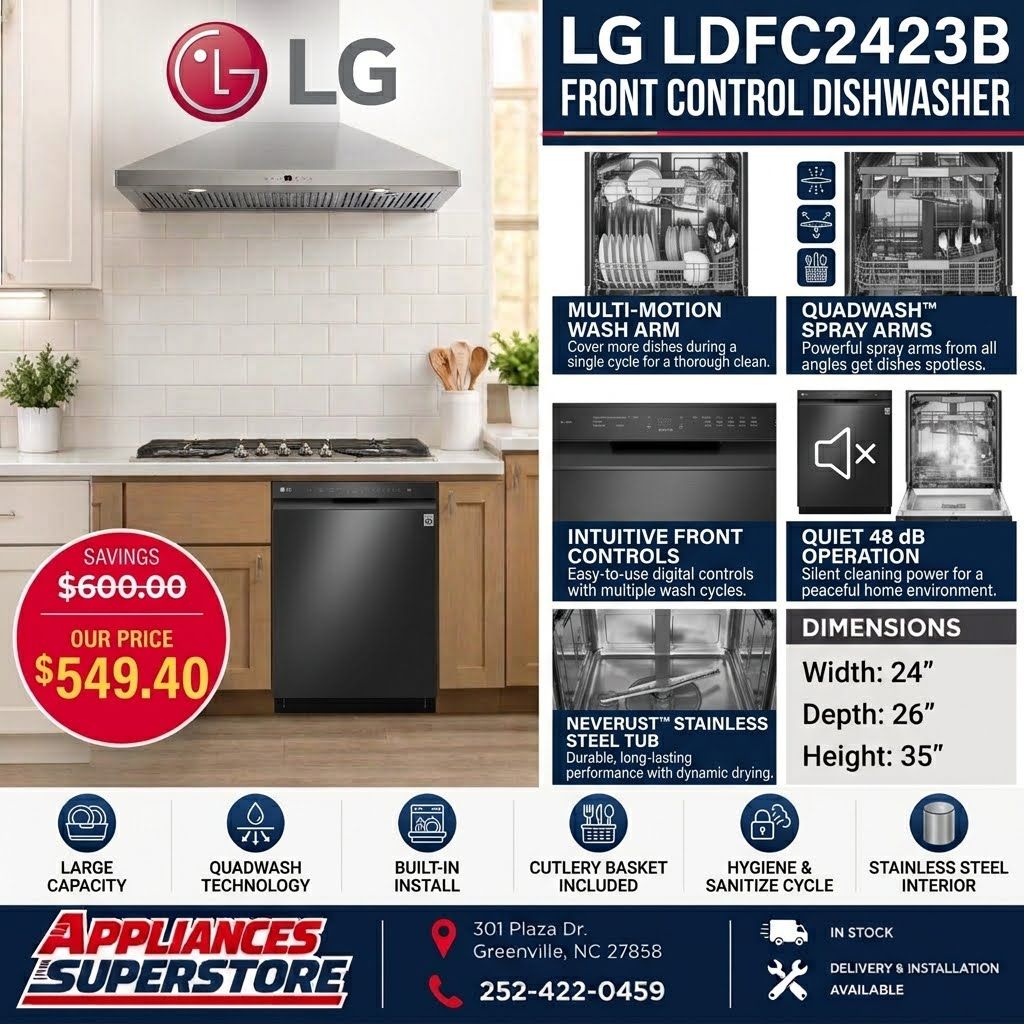 LG LDFC2423B 24" Front Control Dishwasher with Dynamic Dry™ – Black