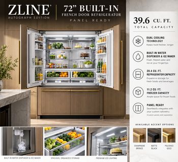 Zline Autograph Edition 72 in 39.6 cu ft Panel Ready French Door Built In Bottom Freezer