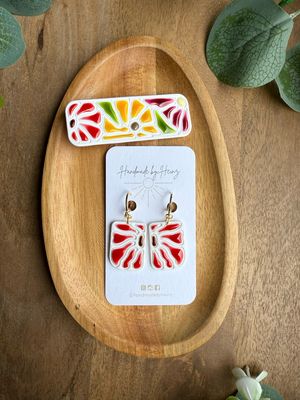 Floral Dangle And Barrette Set