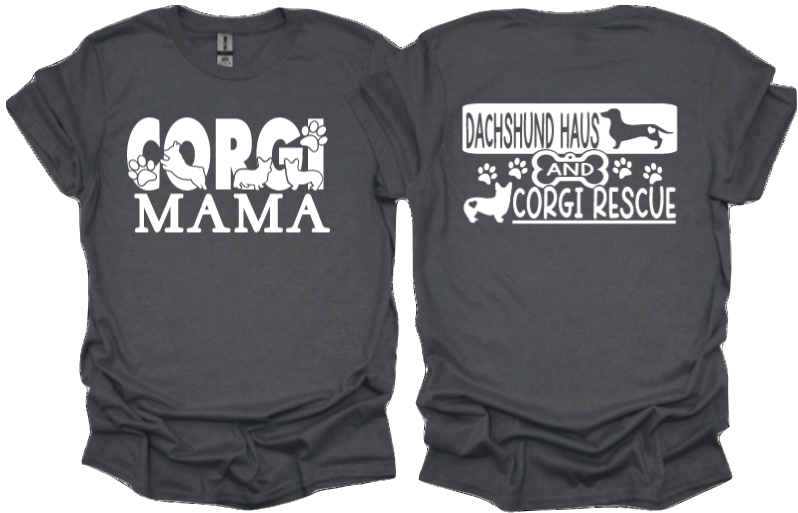 Corgi Mama With DHACR Logo on back (Unisex Tshirt)
