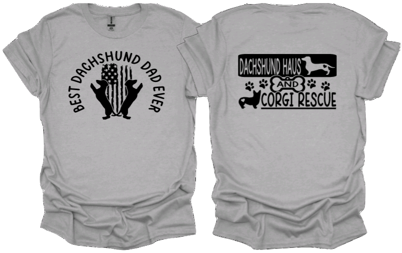 Best dachshund dad ever with DHACR logo on back