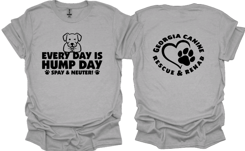 Every Day is Hump Day with Georgia Canine Rescue and Rehab Logo on back Unisex tshirt