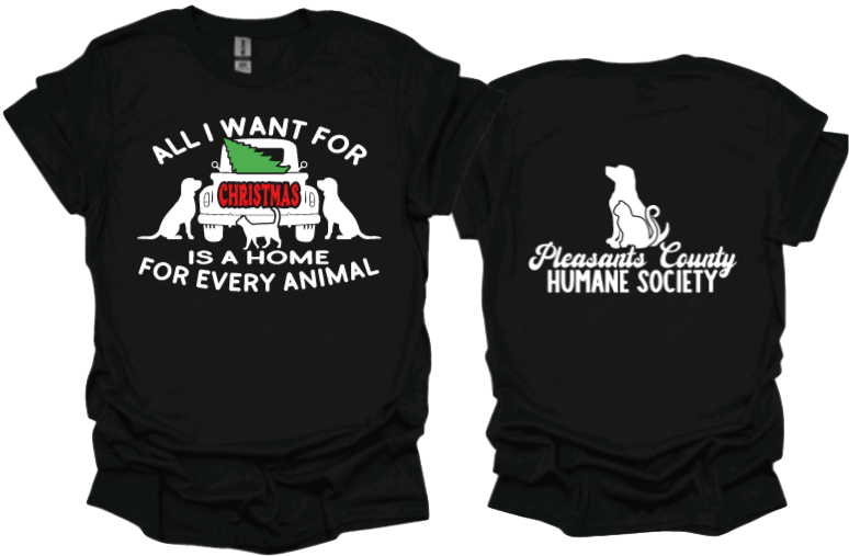All I want for Christmas is a home for every animal unisex tshirt or crewneck sweatshirt with logo on back