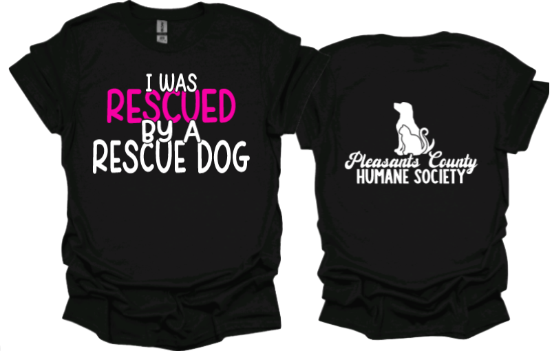 I was rescued by a rescue dog unisex tshirt or crewneck sweatshirt with logo on back