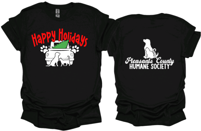 Happy Holidays unisex tshirt or crewneck sweatshirt with logo on back
