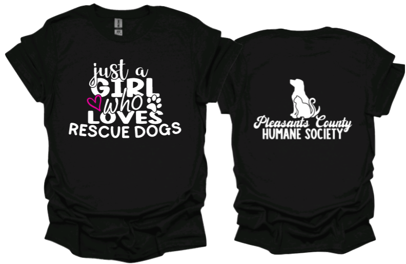 Just a girl who loves rescue dogs unisex tshirt or crewneck sweatshirt with logo on back