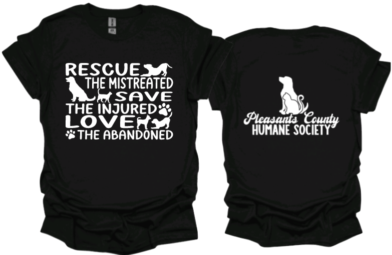 Rescue. Save. Love. Unisex tshirt or crewneck sweatshirt with logo on back