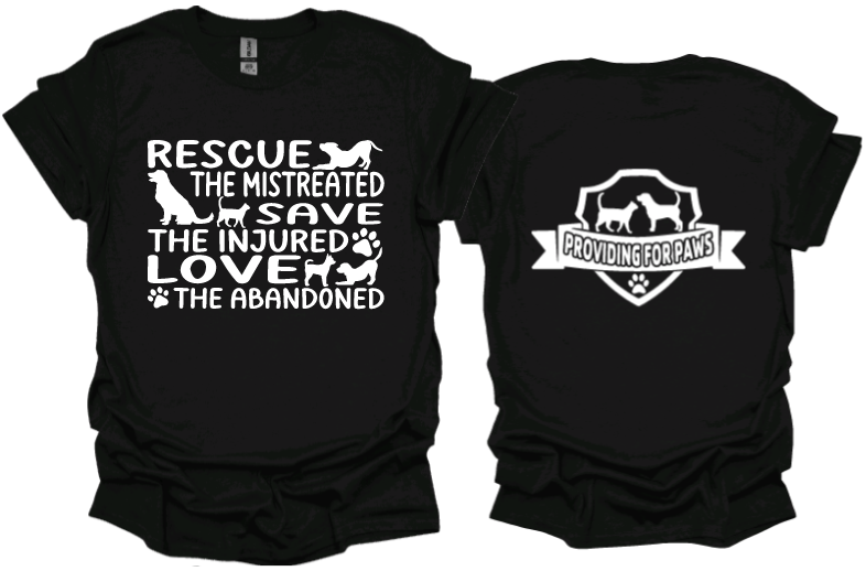 Rescue. Save. Love. Unisex Tshirt or crewneck sweatshirt with Logo on back