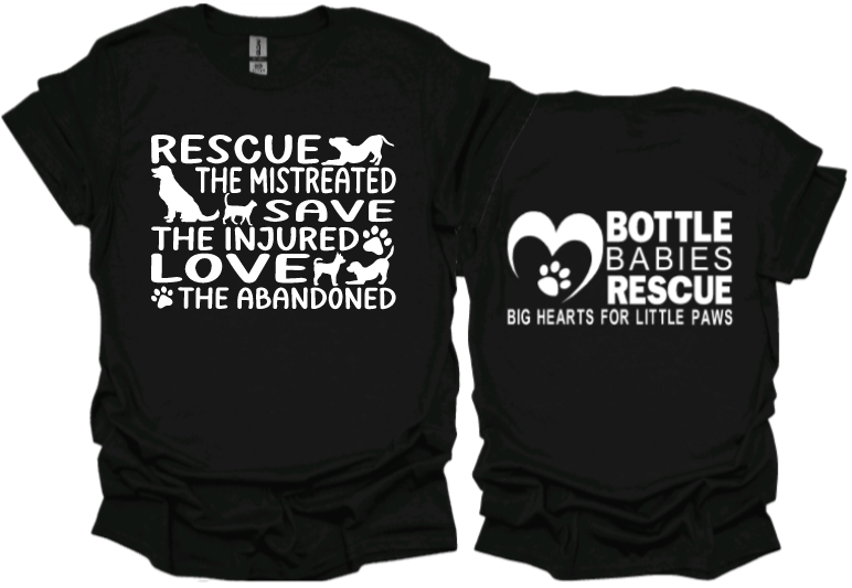 Rescue. Save. Love. Unisex Tshirt or crewneck sweatshirt with BBR Logo on back