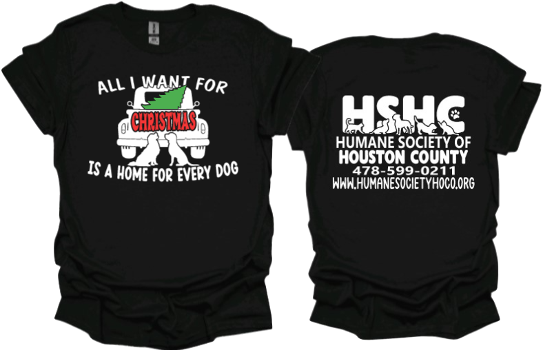 All I want for Christmas is a home for every Dog with dogs and truck Unisex tshirt or crewneck sweatshirt with HSHC logo on back