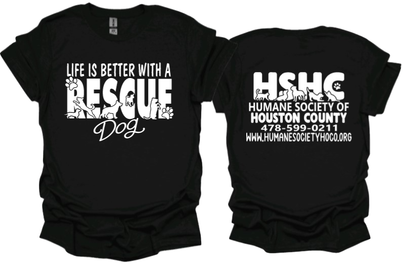 Life is better with a rescue dog Unisex tshirt or crewneck sweatshirt with HSHC logo on back