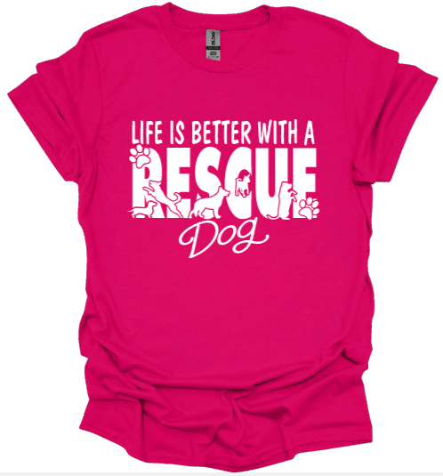 Life is better with a rescue dog
Unisex Tshirt or crewneck sweatshirt with Claws and Paws Rescue logo on Back