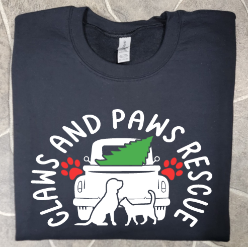 Claws and Paws Rescue Holiday Design Tshirt, sweatshirt or hoodie