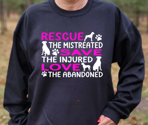 Rescue Save Love (Boxer design) with NJ Boxer Rescue on Back Unisex Tshirt or Crewneck Sweatshirt