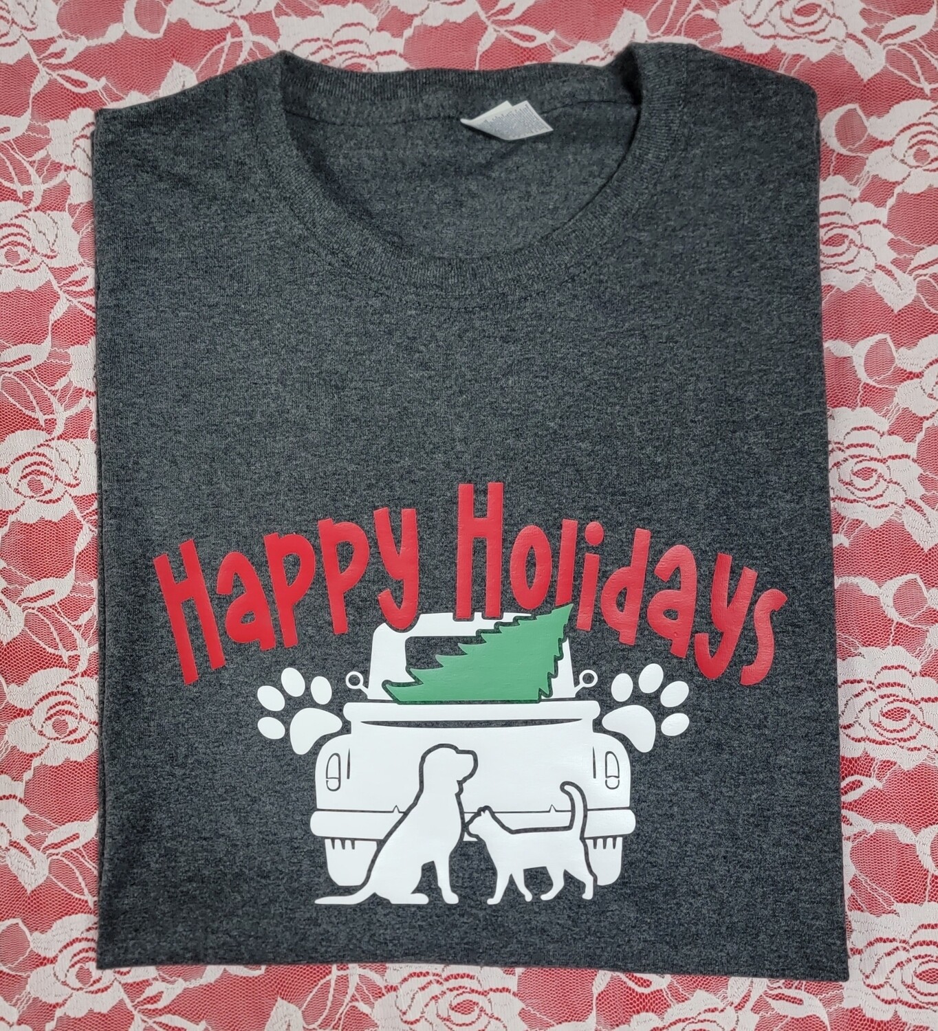 Happy Holidays Unisex Tshirt or sweatshirt with Second Chance Animal Shelter logo on back