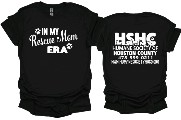 In my Rescue Mom Era Unisex tshirt or crewneck sweatshirt with HSHC logo on back