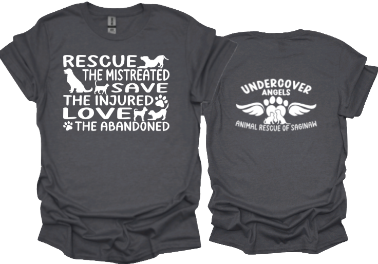 Rescue Save Love unisex tshirt or sweatshirt with option for undercover angels logo on back