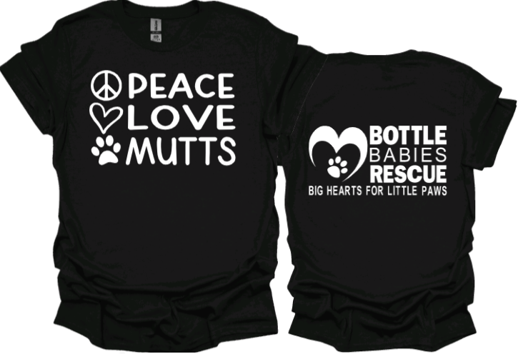 Peace Love Mutts unisex tshirt or sweatshirt with BBR Logo on back
