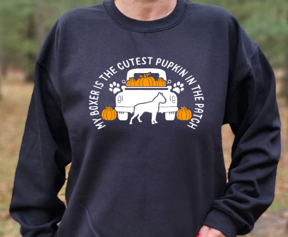 My Boxer is (Or Boxers Are) the cutest pupkin in the patch with option for Great Lakes Boxer Rescue on Back Unisex Tshirt or Crewneck Sweatshirt