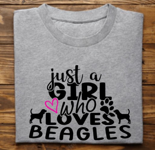 Just a girl who loves beagles Unisex tshirt or crewneck sweatshirt with Bubbles the Blind Beagle logo on back