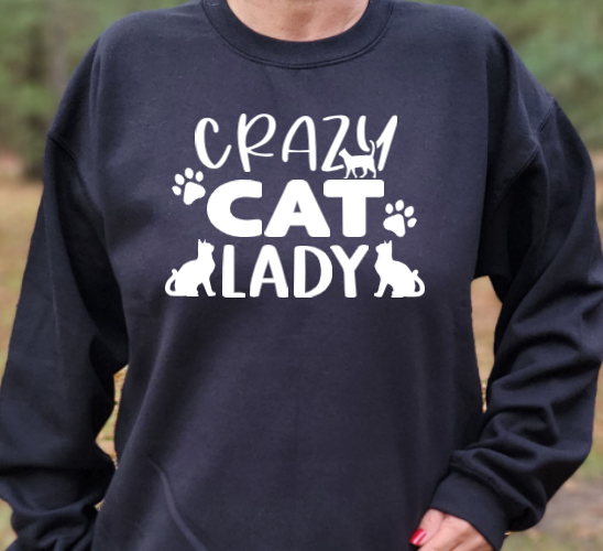 Crazy Cat Lady Unisex tshirt or crewneck sweatshirt with option for rescues logo on back