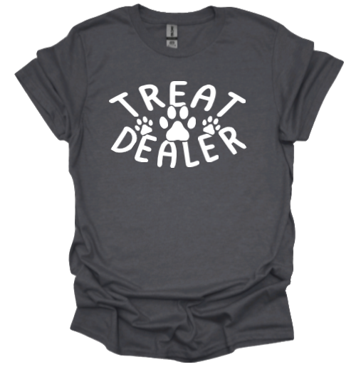 Treat Dealer Unisex tshirt or crewneck sweatshirt with option for rescues logo on back
