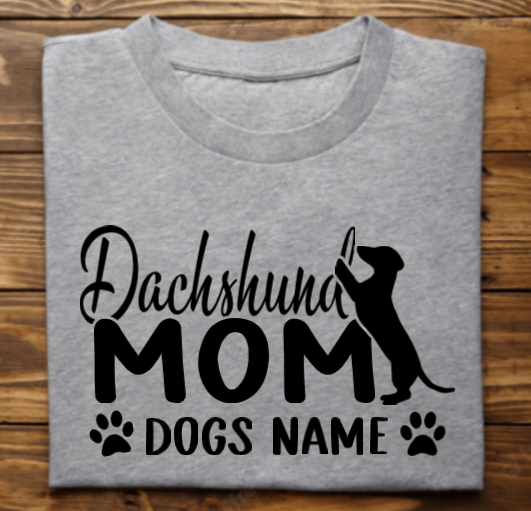Dachshund Mom with dogs name with DHACR logo on back