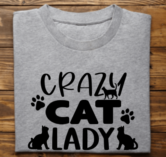 Crazy Cat Lady unisex Tshirt or crewneck sweatshirt with logo on back