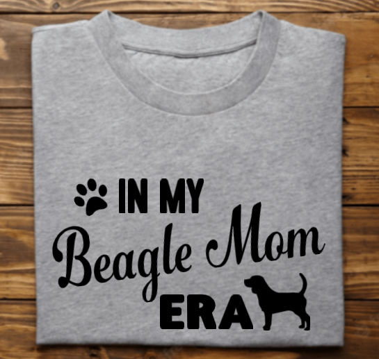 In my beagle mom era Unisex tshirt or crewneck sweatshirt with Bubbles the Blind Beagle logo on back