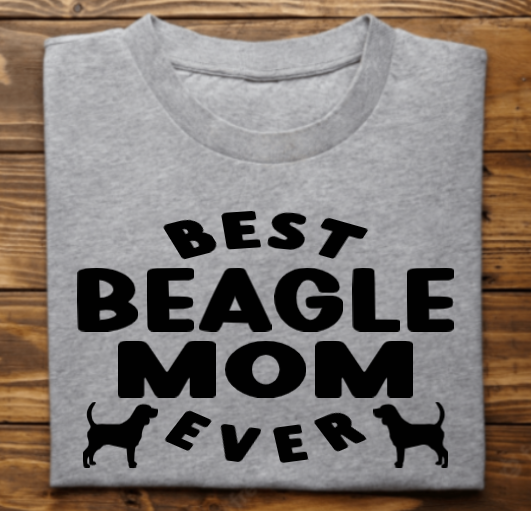 Best Beagle Mom Ever Unisex tshirt or crewneck sweatshirt with Bubbles the Blind Beagle logo on back