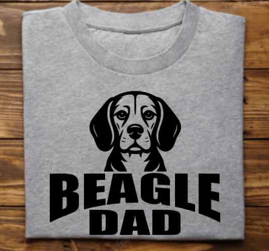 Beagle Dad Unisex tshirt or crewneck sweatshirt with Bubbles the Blind Beagle logo on back