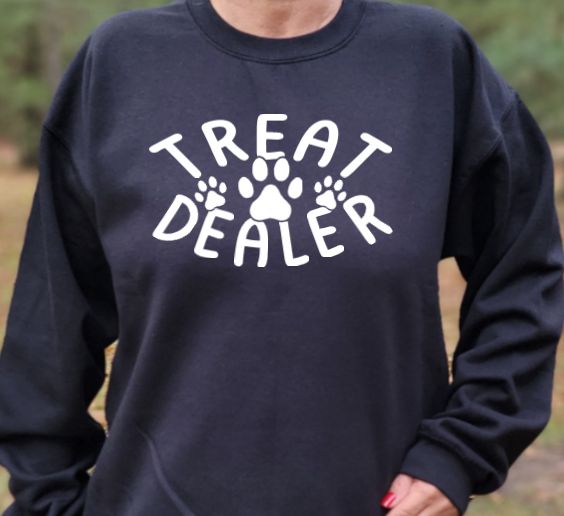 Treat Dealer (with paws) Unisex Tshirt or Crewneck Sweatshirt with option for GLBR logo on back