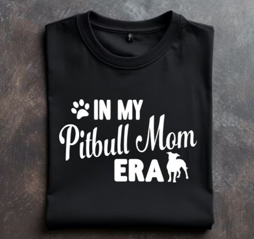 In my Pitbull Mom Era Unisex tshirt or crewneck sweatshirt with option for Great Lakes Bully Brigade Logo on back