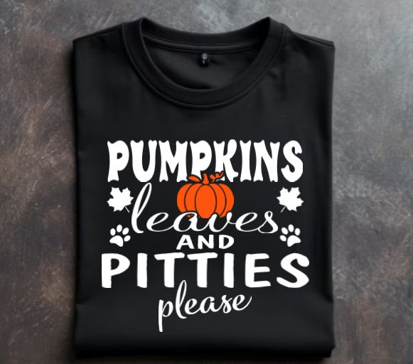 Pumpkins Leaves and Pitties Please Unisex tshirt or crewneck sweatshirt with option for Great Lakes Bully Brigade Logo on back