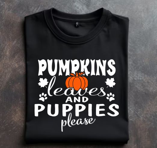Pumpkins Leaves and Puppies Please Unisex Tshirt or sweatshirt with option for New Hope Pet Rescue Logo on back