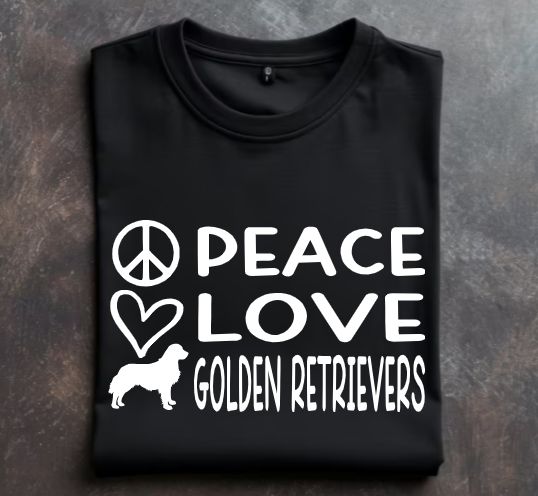 Peace Love Golden Retrievers Unisex Tshirt or Crewneck Sweatshirt with option for GRRoW logo on back