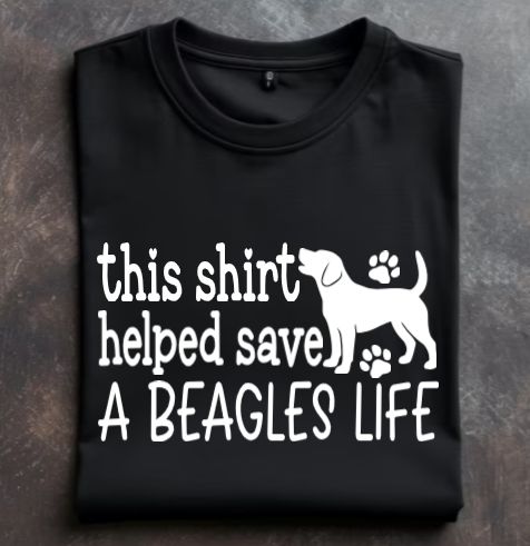 This shirt helped save a Beagles Life Unisex tshirt or crewneck sweatshirt with option for Bubbles the Blind Beagle logo on back