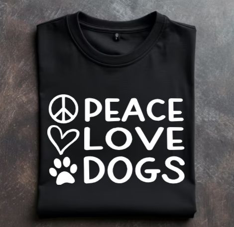 Peace Love Dogs Unisex tshirt or crewneck sweatshirt with option for rescues logo on back