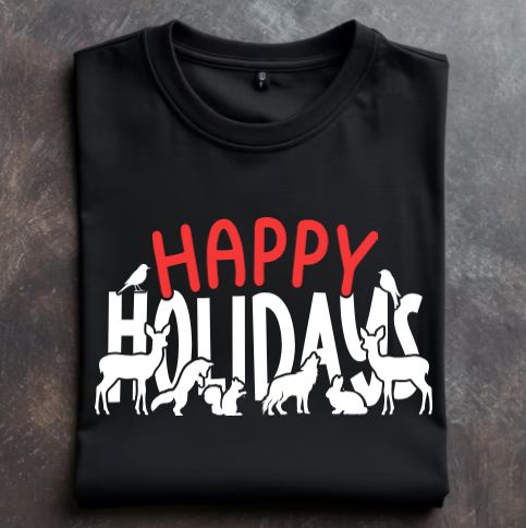 Happy Holidays with Nottingham Nature Nook logo on back Unisex Tshirt or Sweatshirt