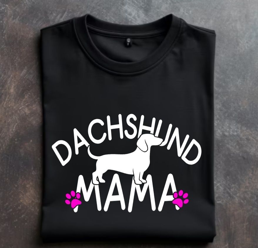 Dachshund Mama Unisex tshirt or crewneck sweatshirt with option for DHR logo on back