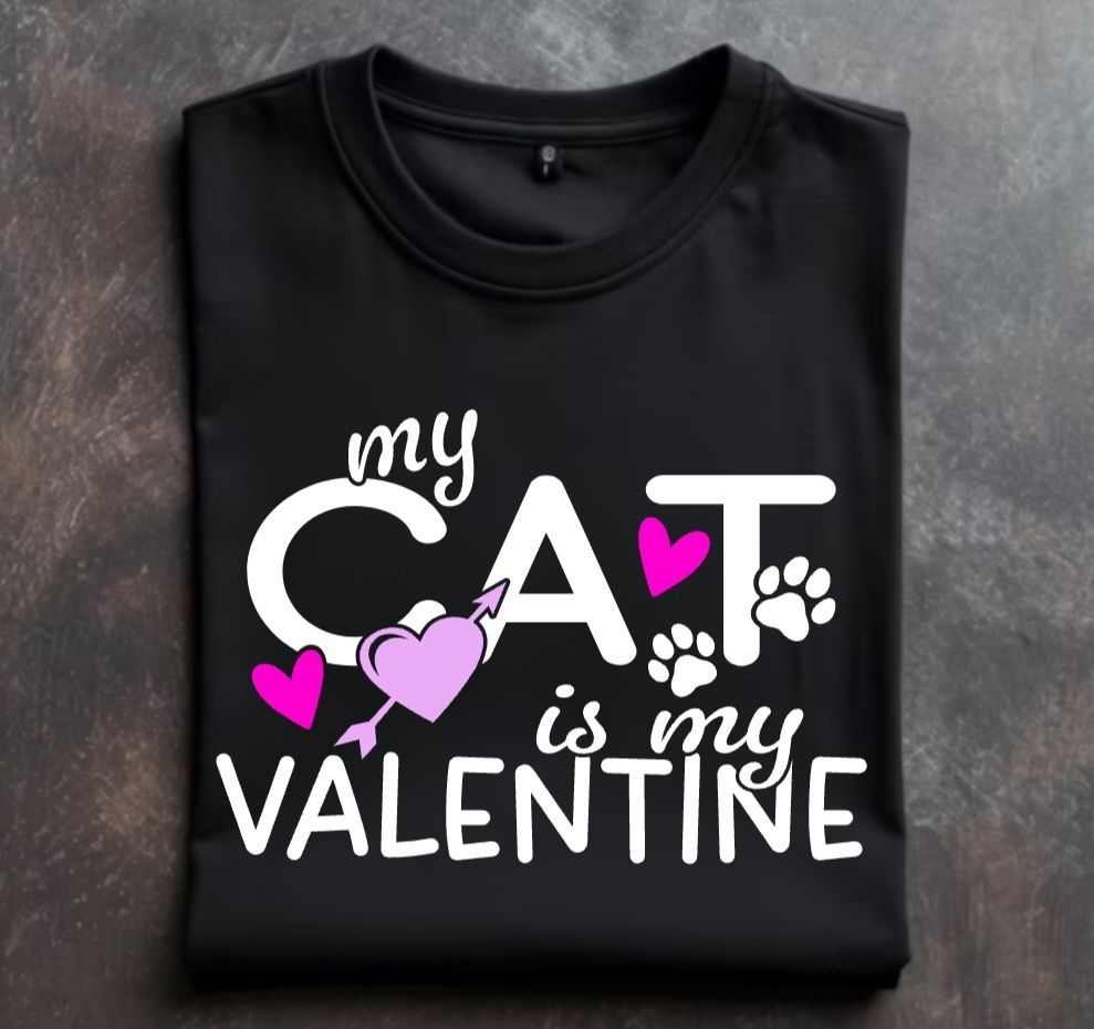 My Cat is my Valentine Unisex Tshirt or Crewneck Sweatshirt with option for Rescues Logo on back